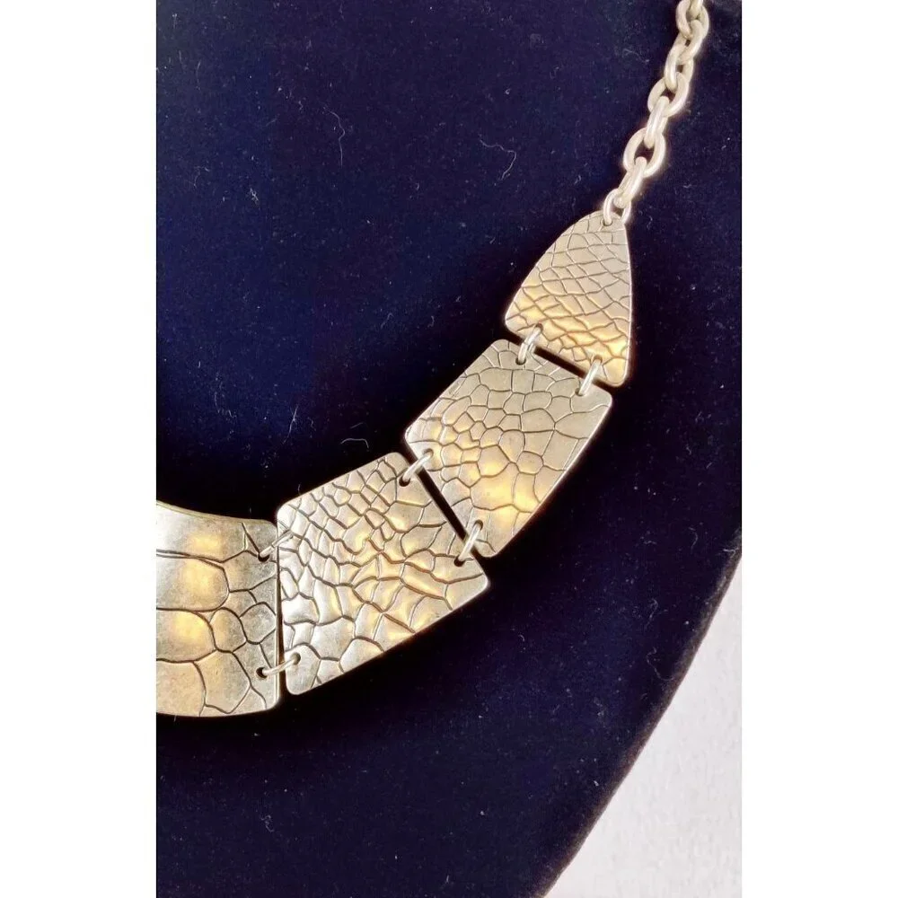 Premier Designs Silver Coker Necklace Exotic Reptile Emprint Tribal Double Sided